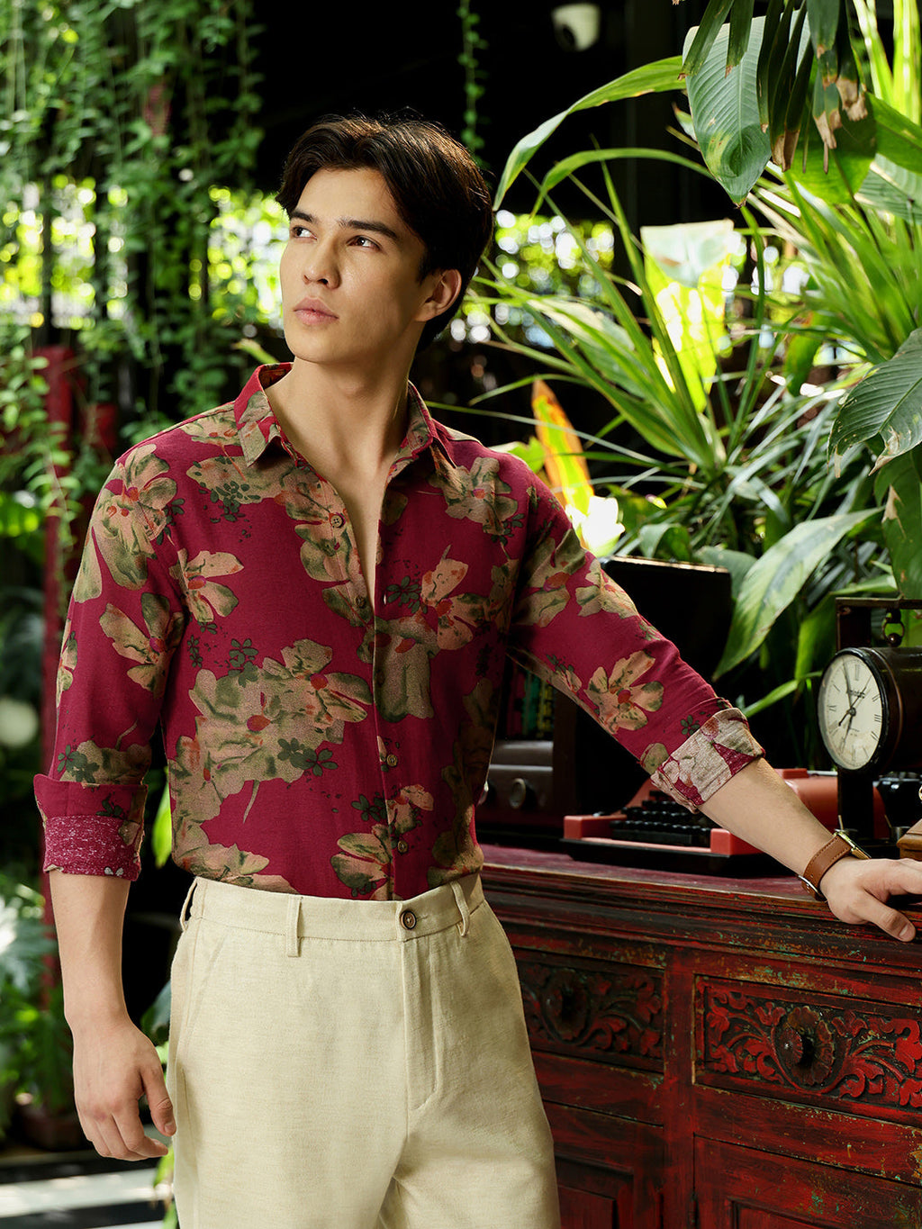 Men's Maroon Floral Shirt