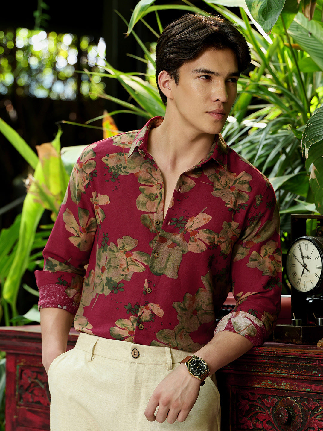 Men's Maroon Floral Shirt