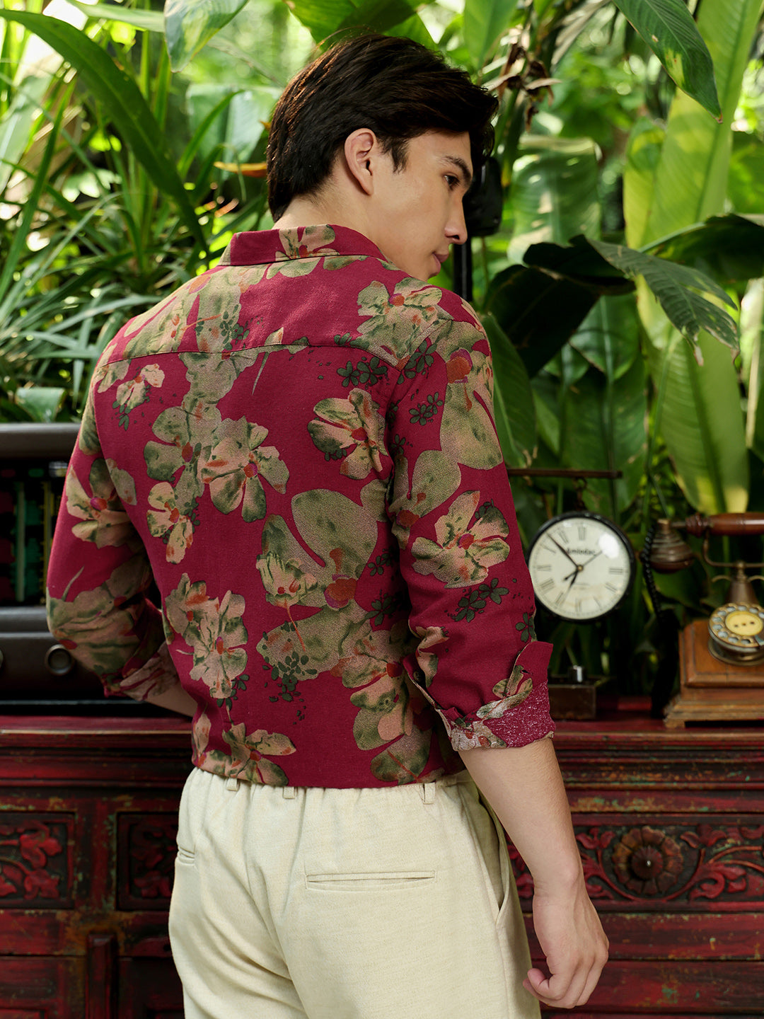 Men's Maroon Floral Shirt