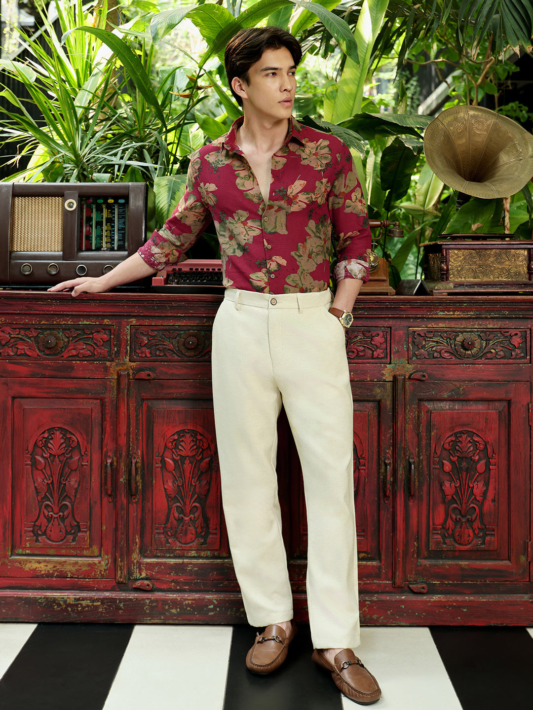Men's Maroon Floral Shirt