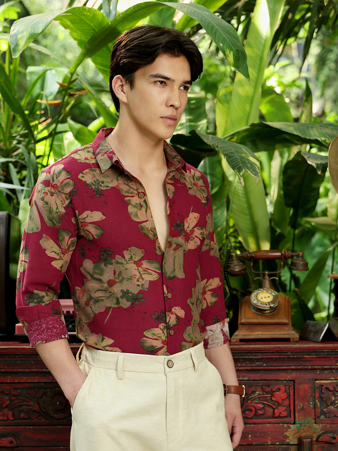 Men's Maroon Floral Shirt