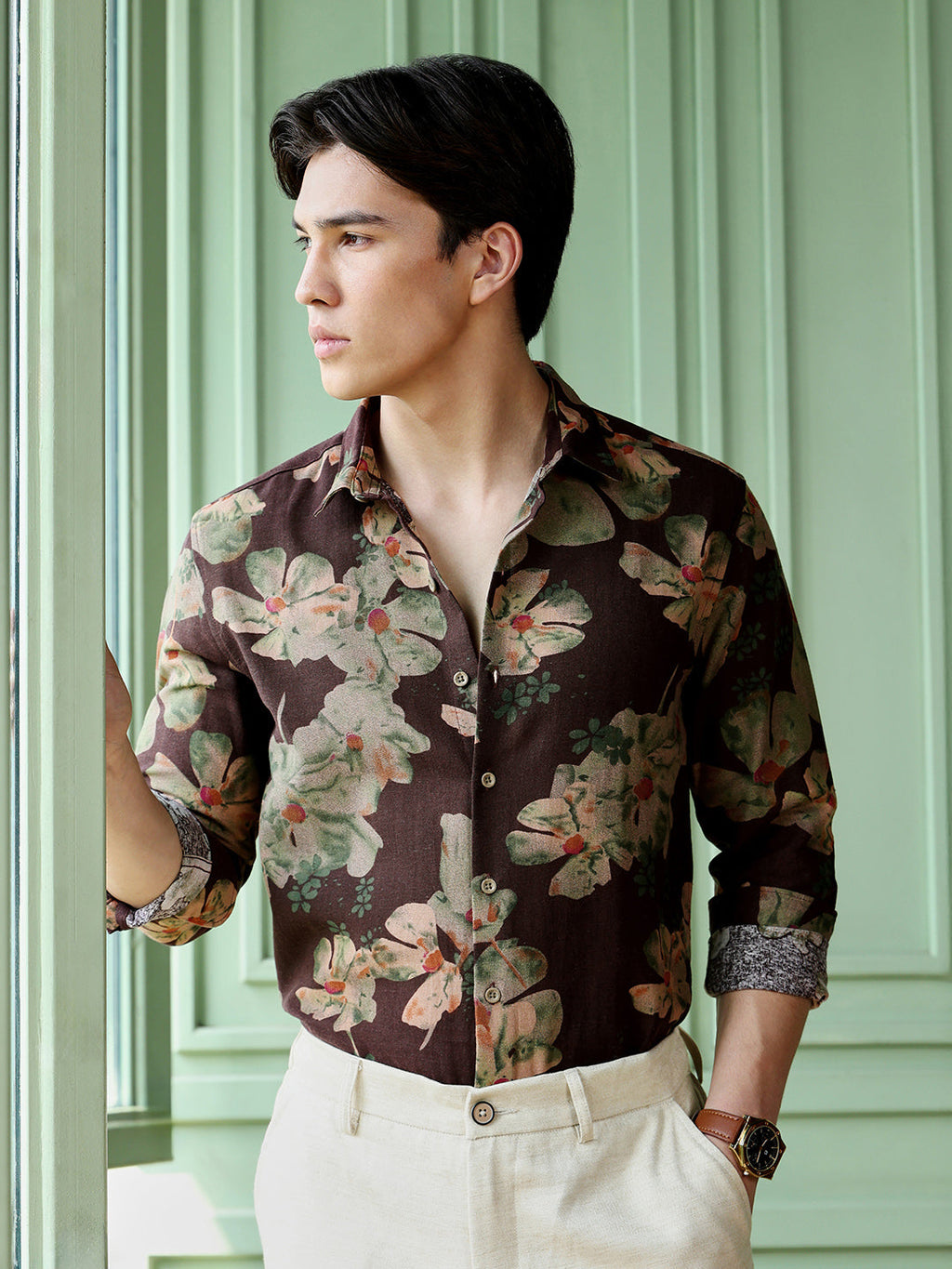 Men's Dark Brown Floral Shirt