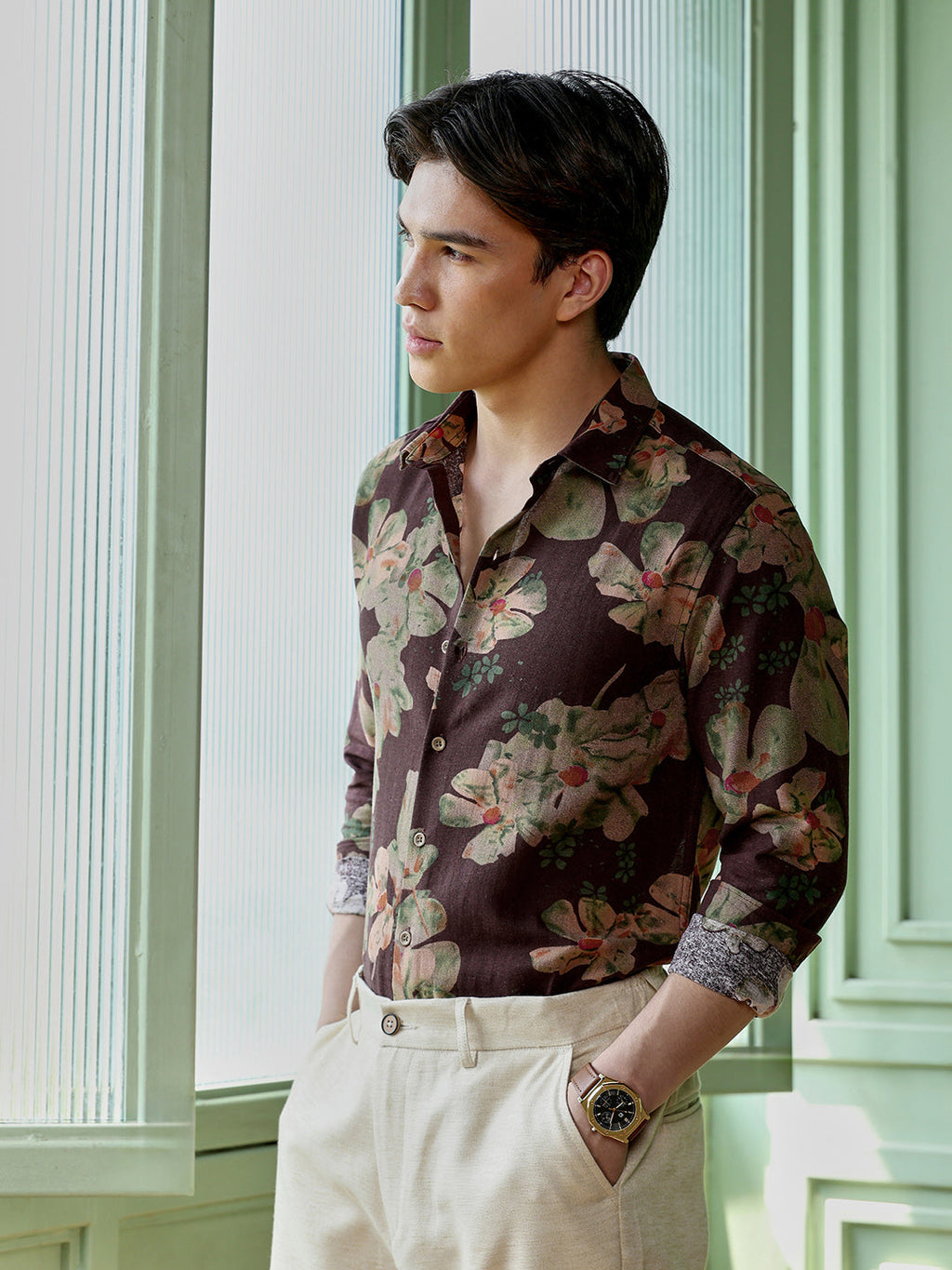 Men's Dark Brown Floral Shirt