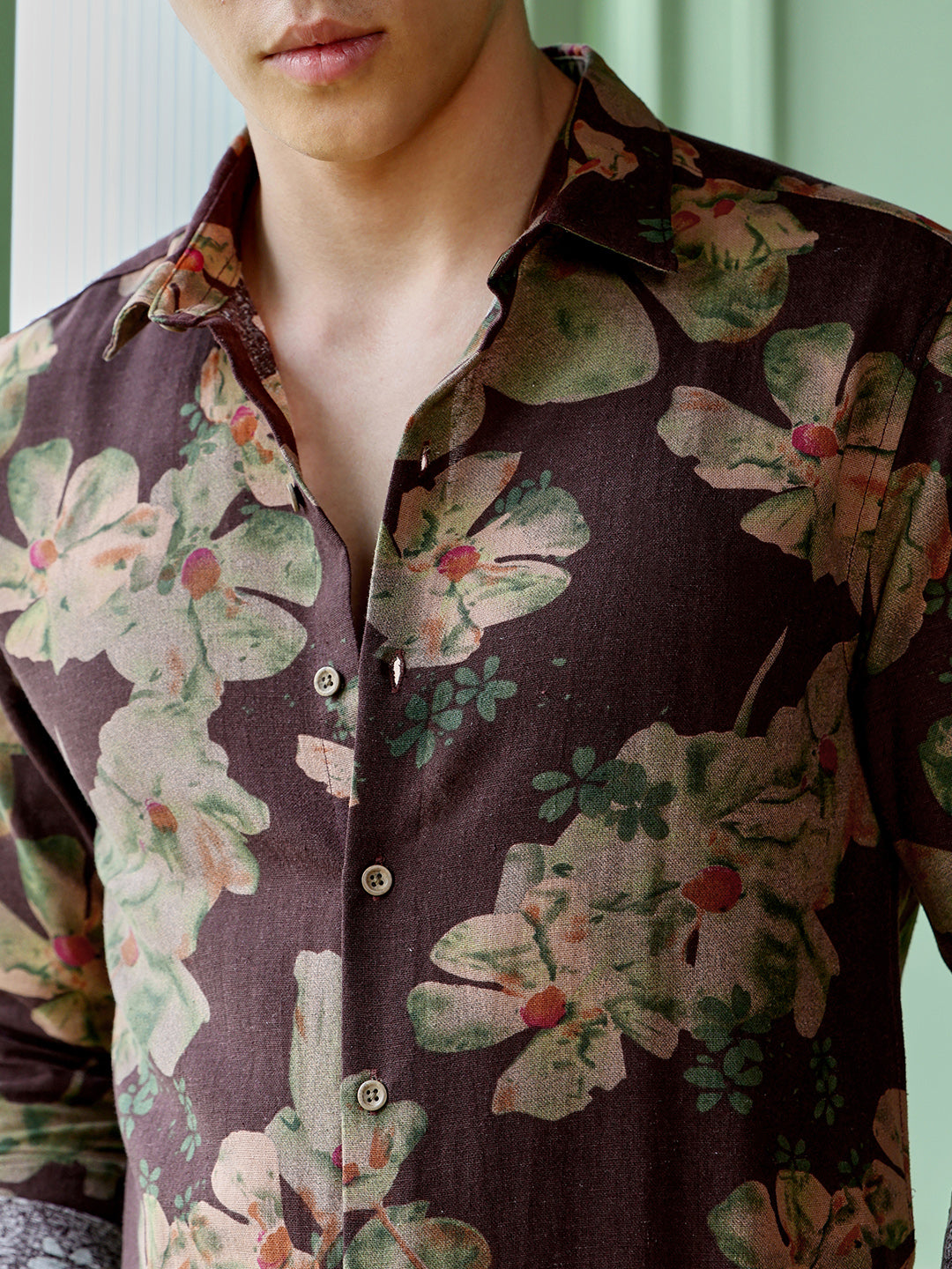 Men's Dark Brown Floral Shirt