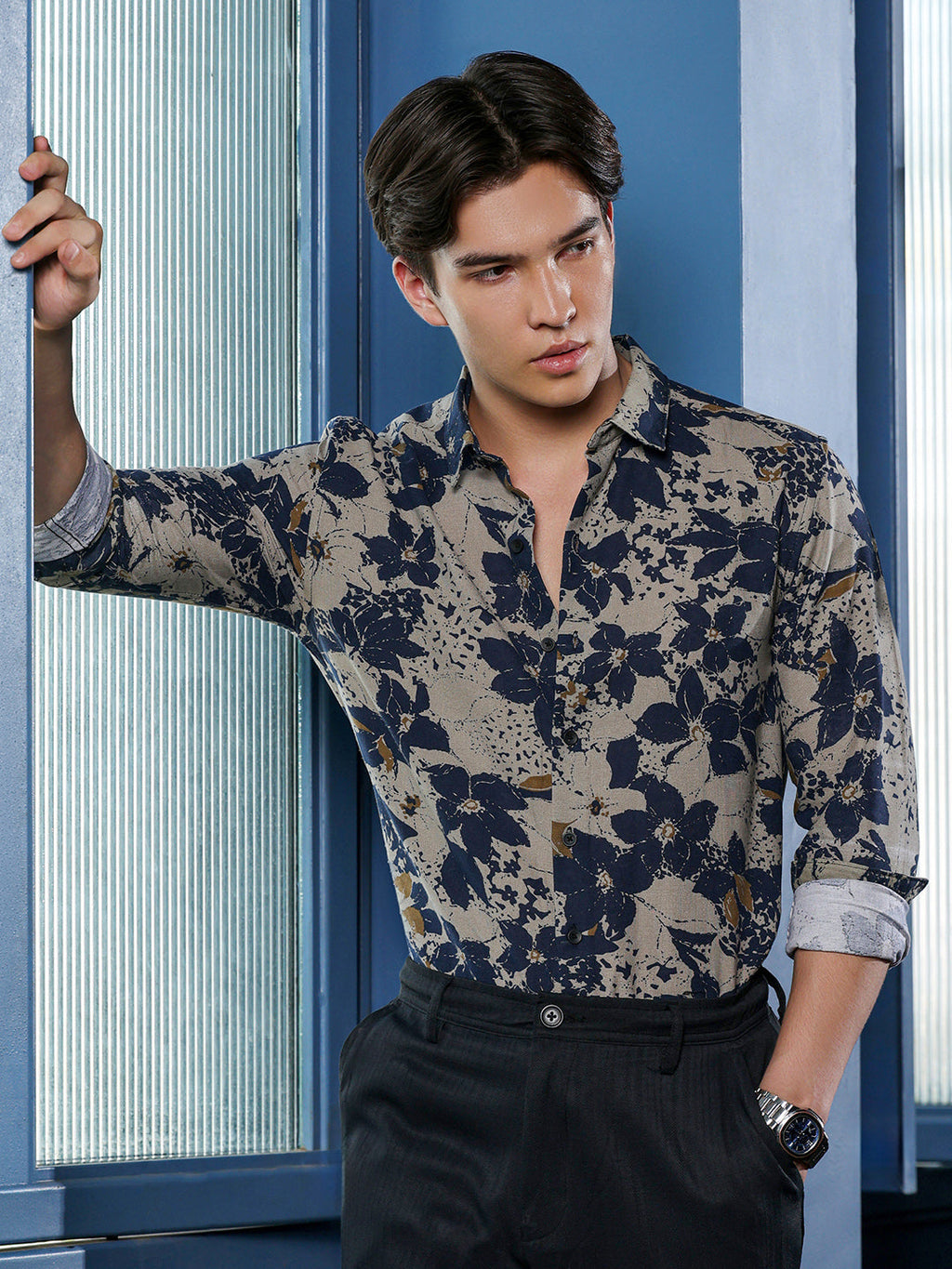 Men's Beige Floral Shirt