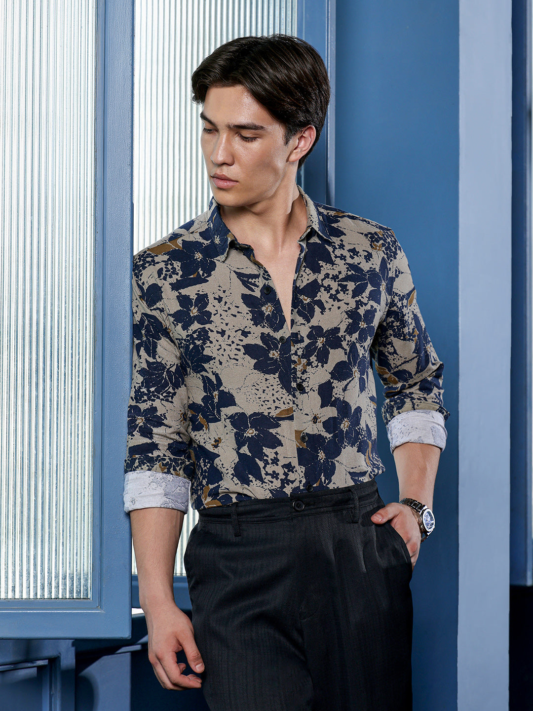 Men's Beige Floral Shirt