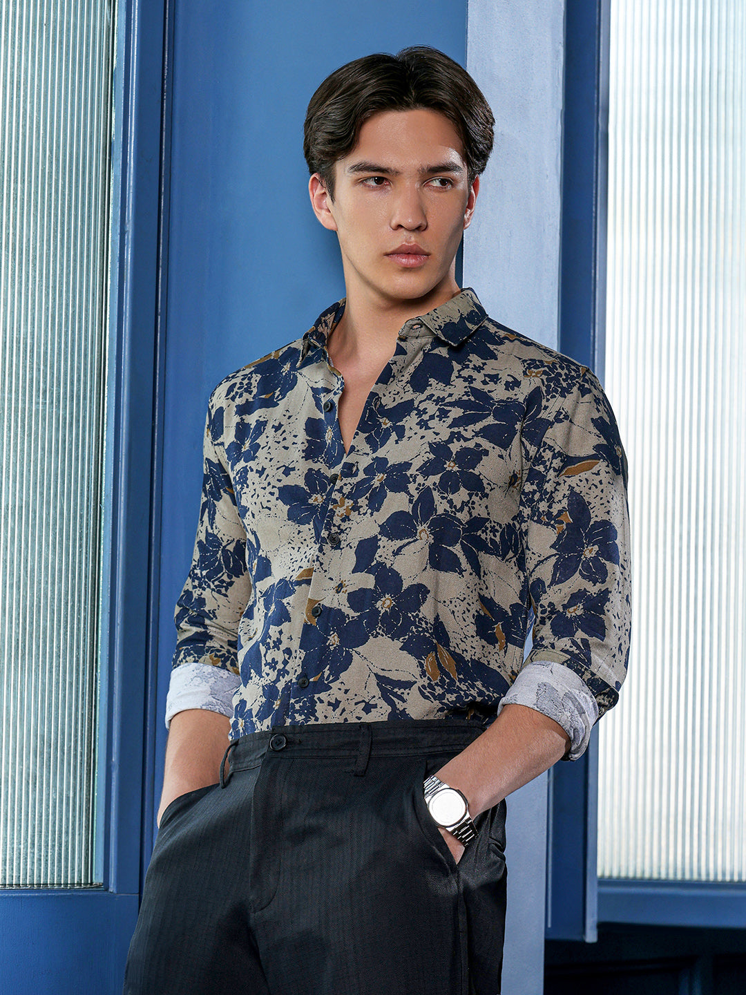 Men's Beige Floral Shirt