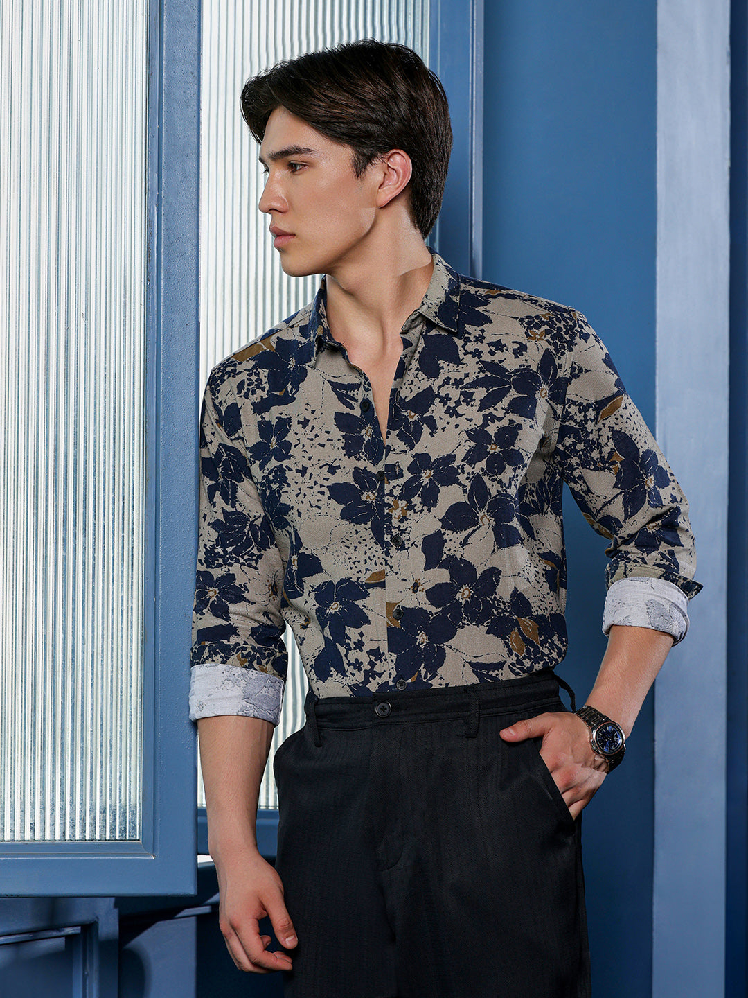Men's Beige Floral Shirt