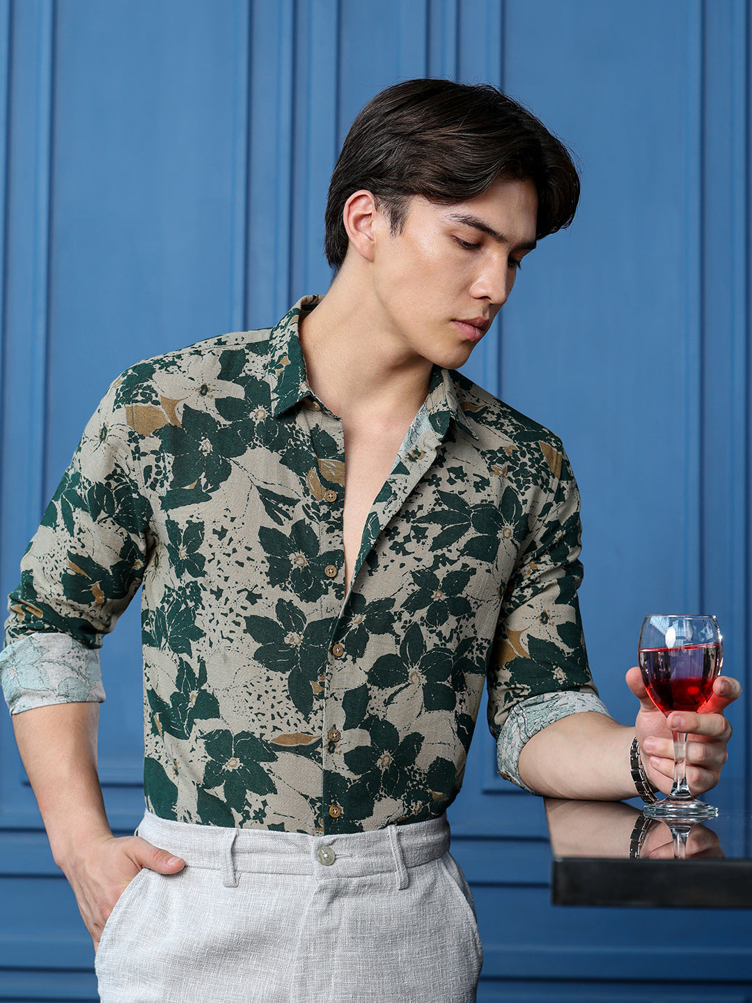 Men's Dark Green Floral Shirt