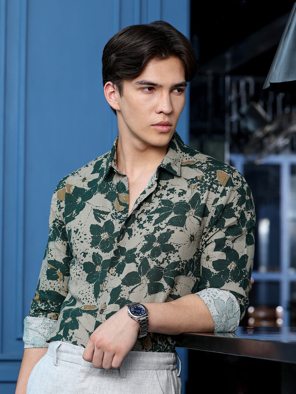 Men's Dark Green Floral Shirt