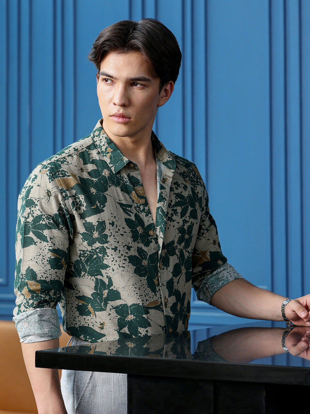 Men's Dark Green Floral Shirt