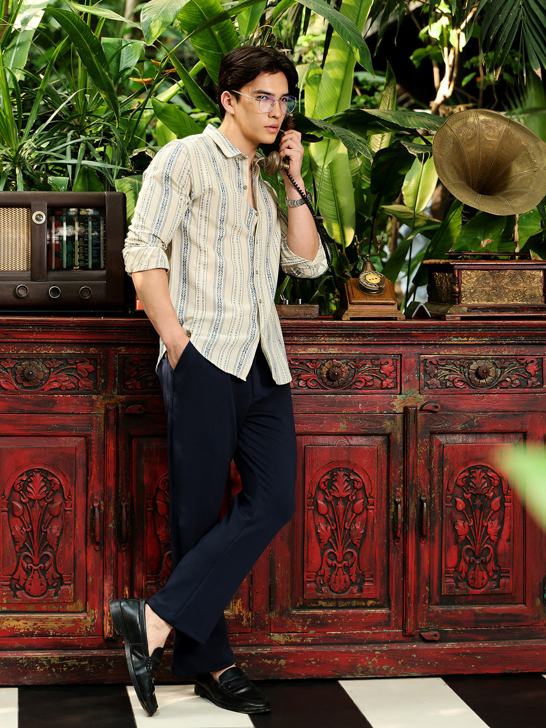 Men's Beige Self Design Shirt