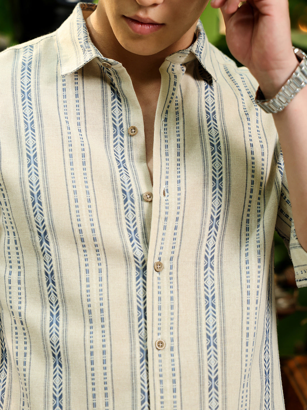 Men's Beige Self Design Shirt