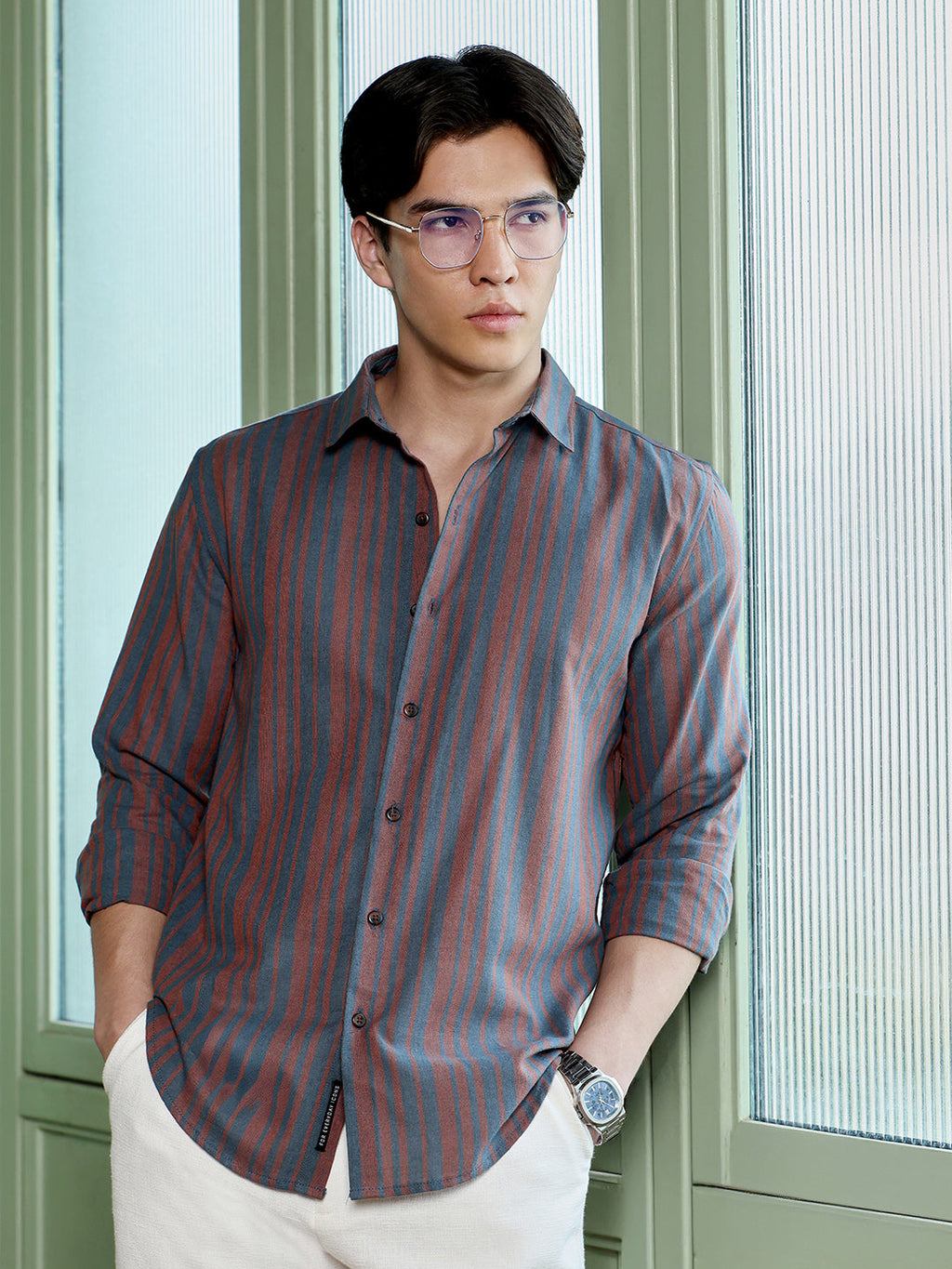Men's Charcoal Grey Stripes Shirt