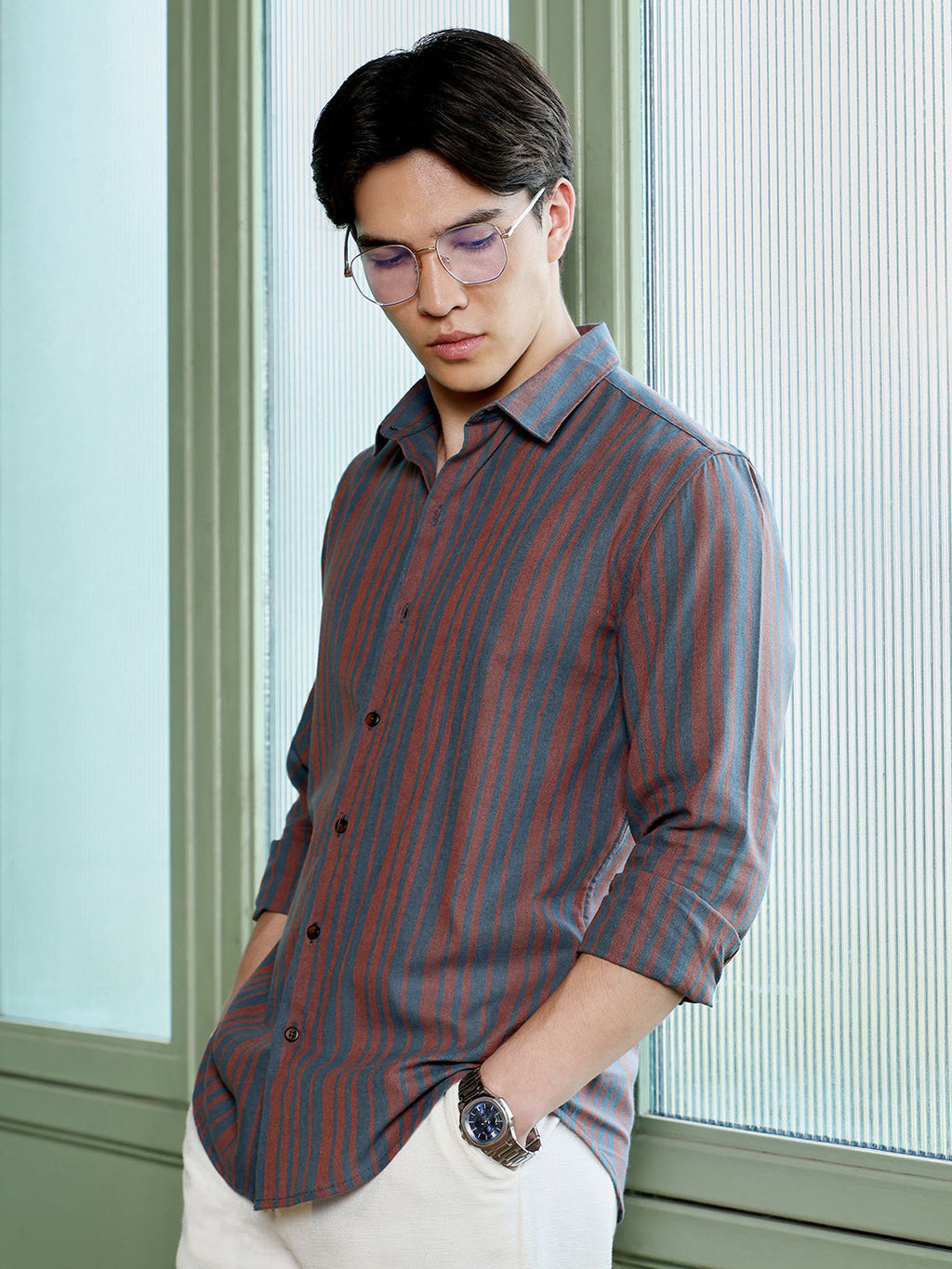 Men's Charcoal Grey Stripes Shirt