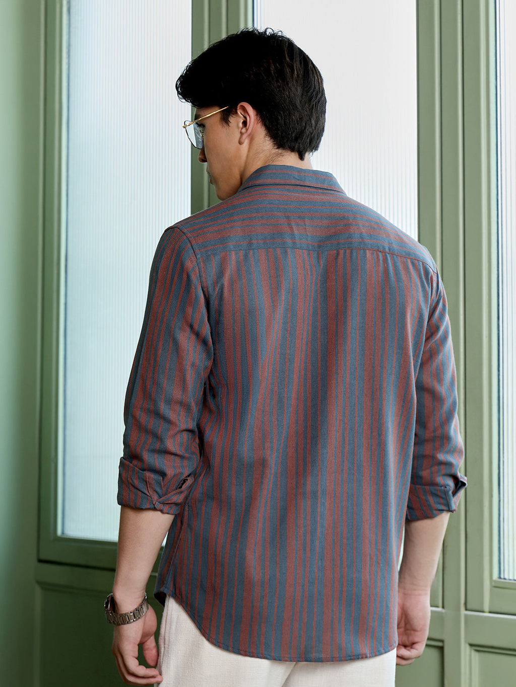 Men's Charcoal Grey Stripes Shirt