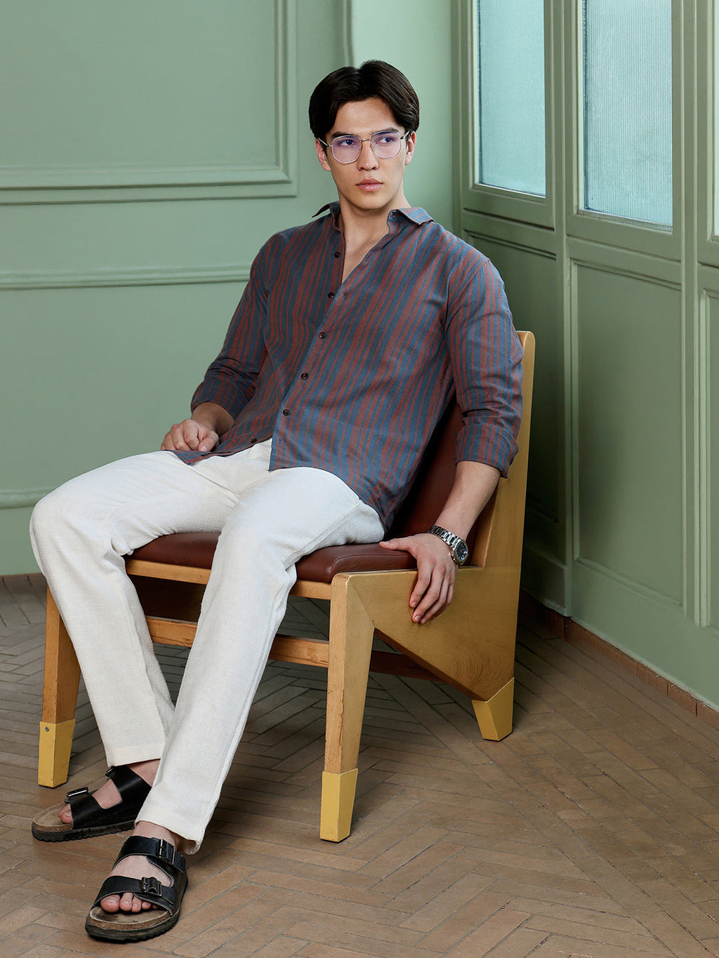 Men's Charcoal Grey Stripes Shirt