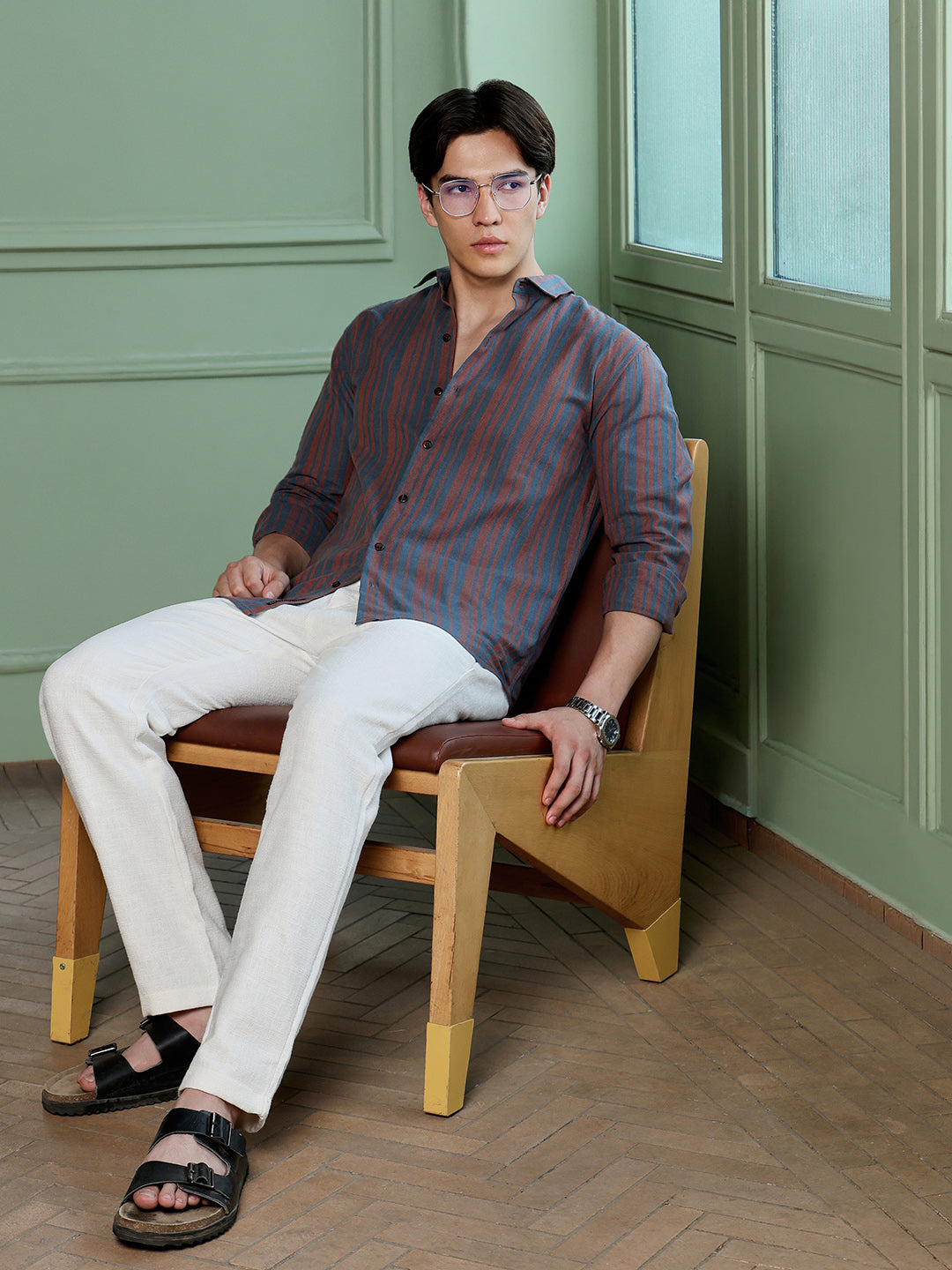 Men's Charcoal Grey Stripes Shirt