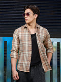 Men's Light Brown Tartan Check Shirt