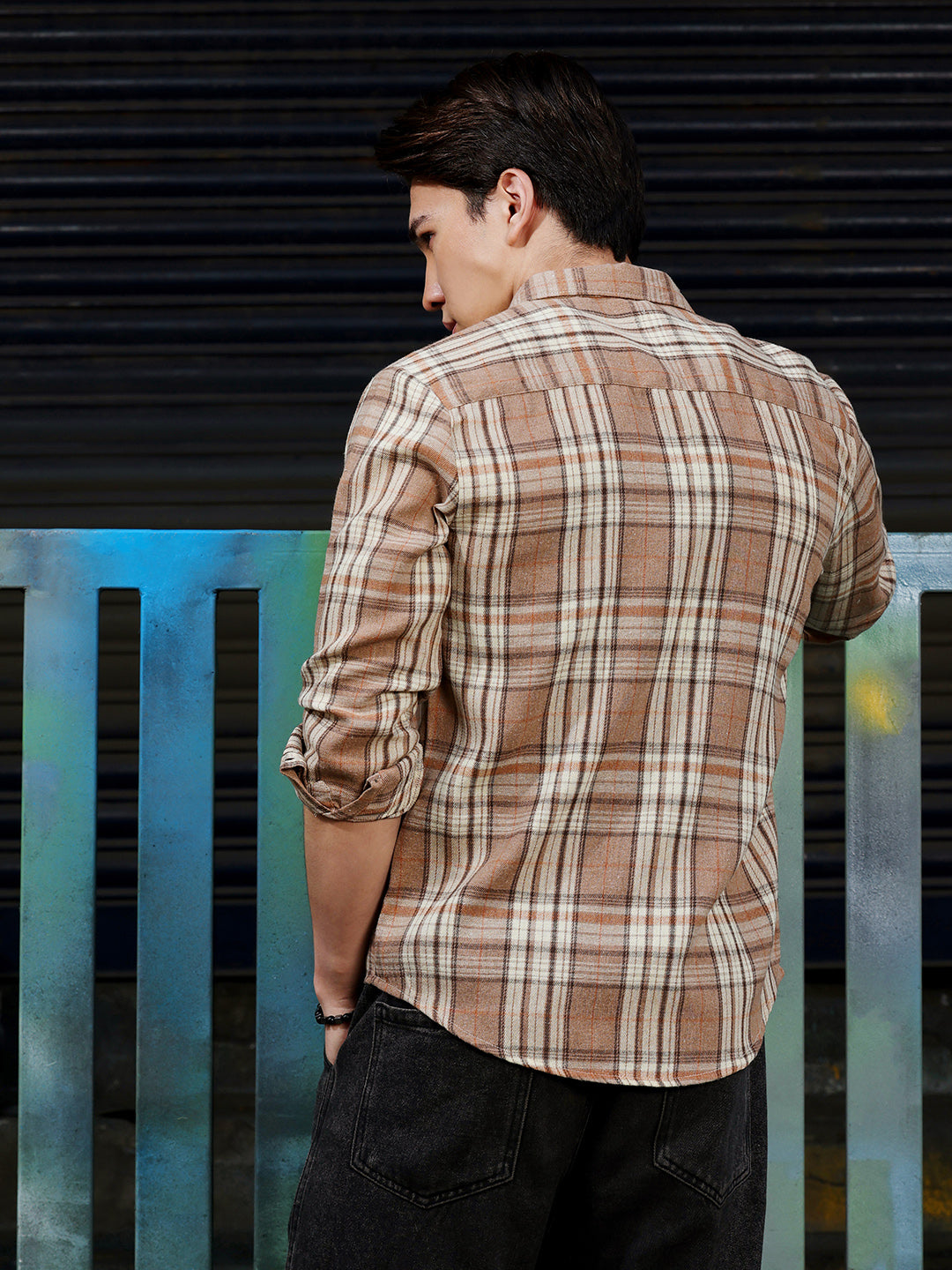 Men's Light Brown Tartan Check Shirt