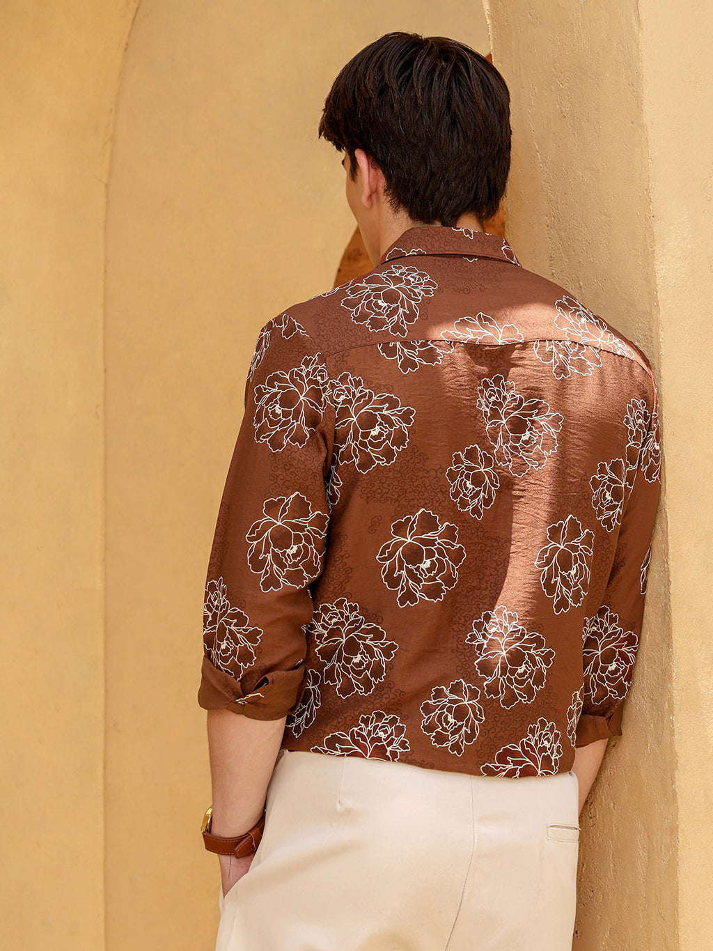 Men's Brown Floral Print Regular Fit Casual Shirt