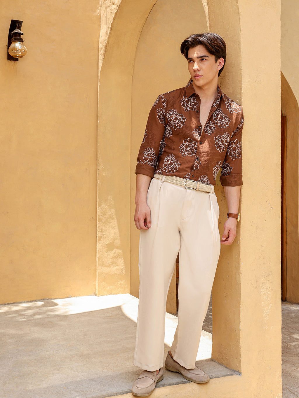 Men's Brown Floral Print Regular Fit Casual Shirt