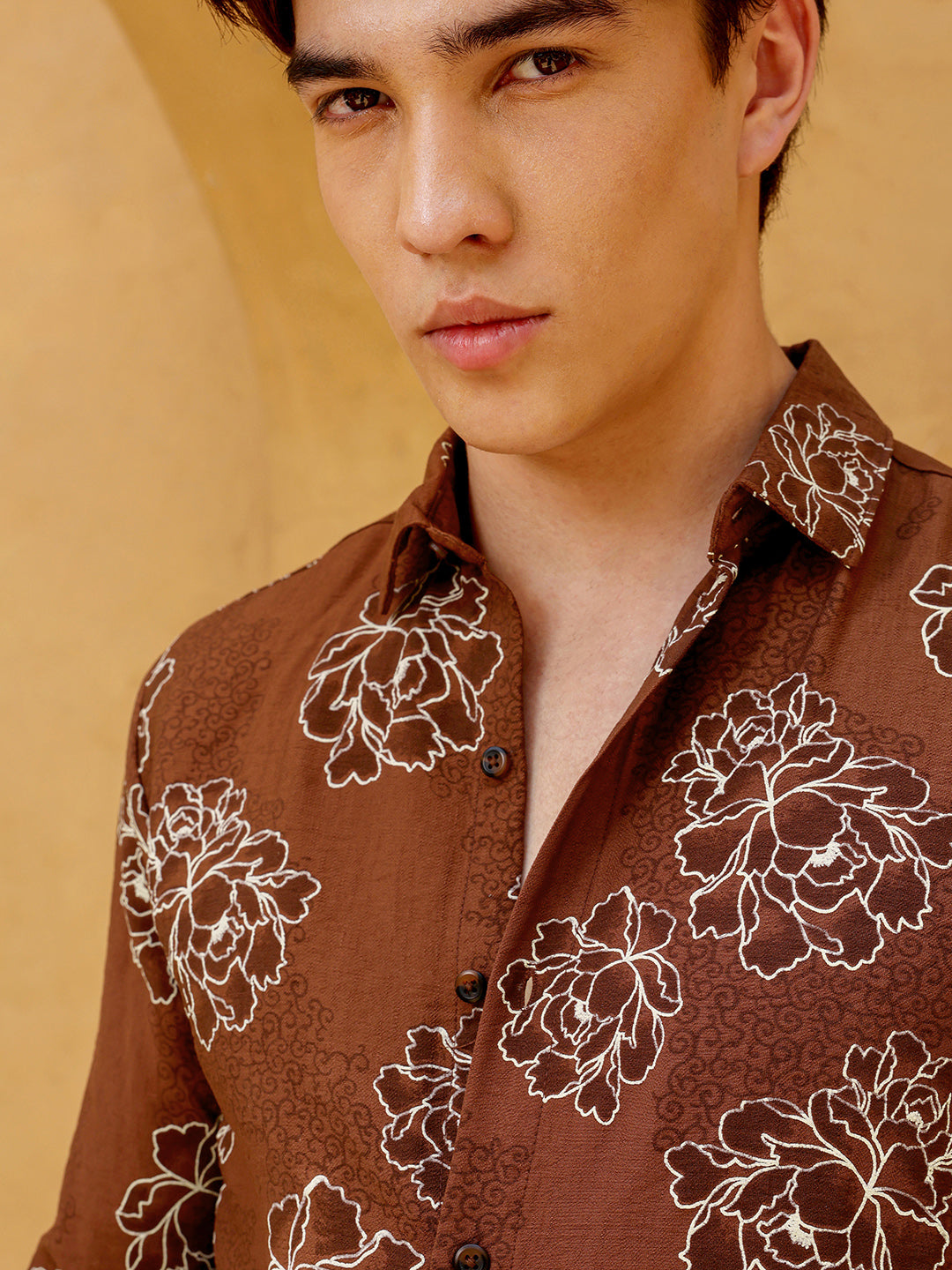 Men's Brown Floral Print Regular Fit Casual Shirt