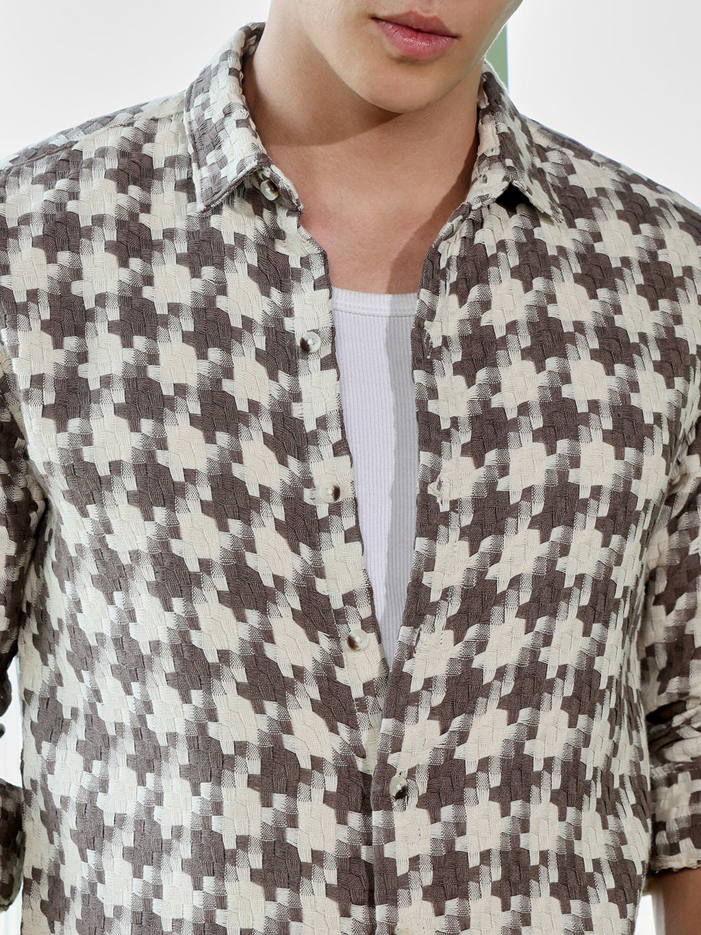 Men's Brown Houndstooth Check Shirt