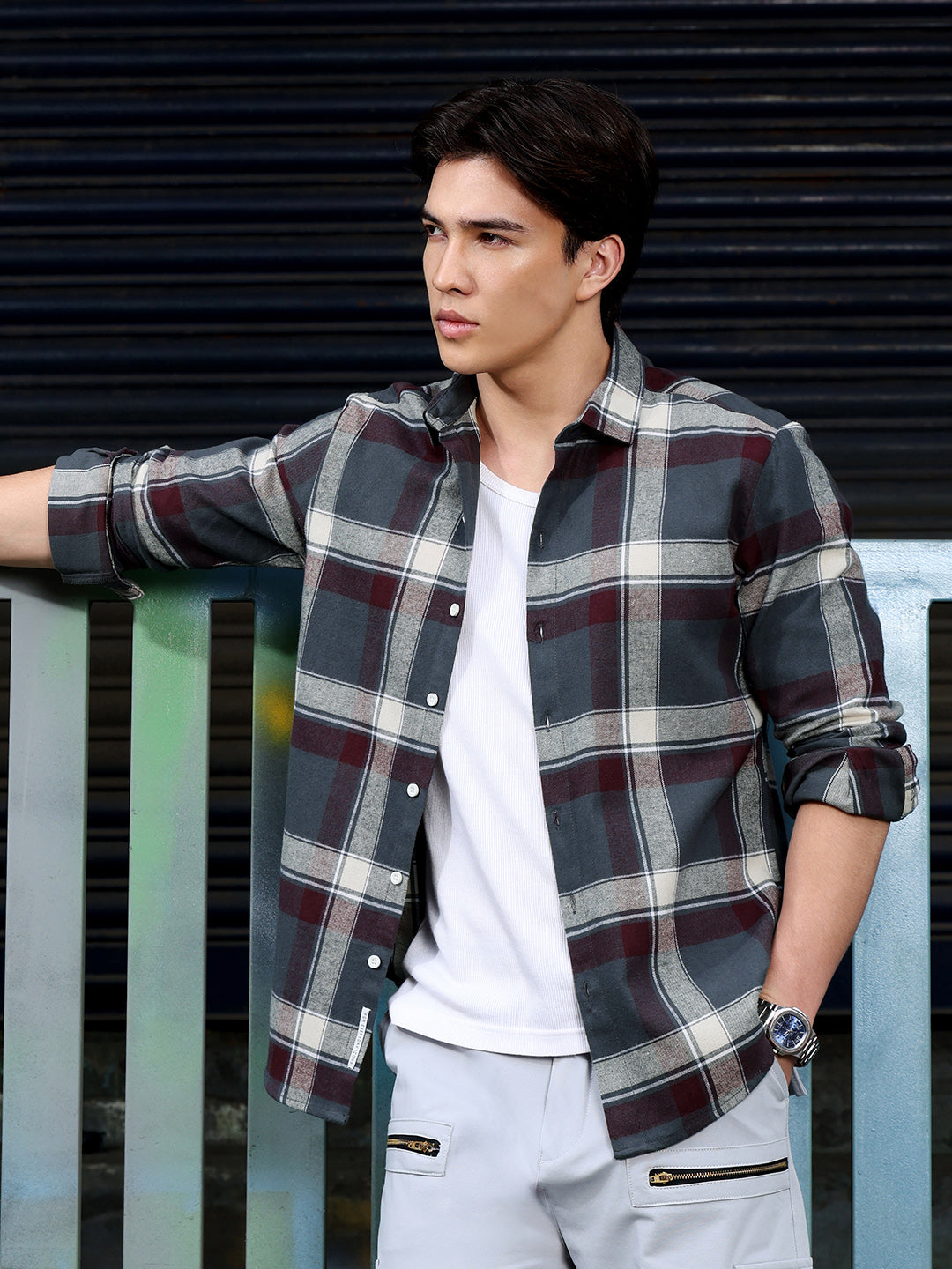 Men's Charcoal Grey Tartan Check Shirt