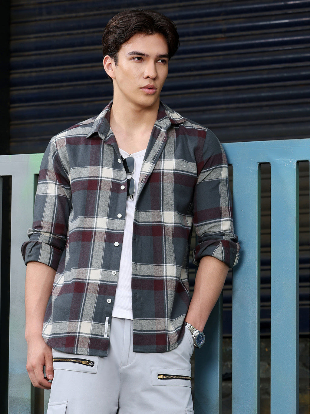 Men's Charcoal Grey Tartan Check Shirt