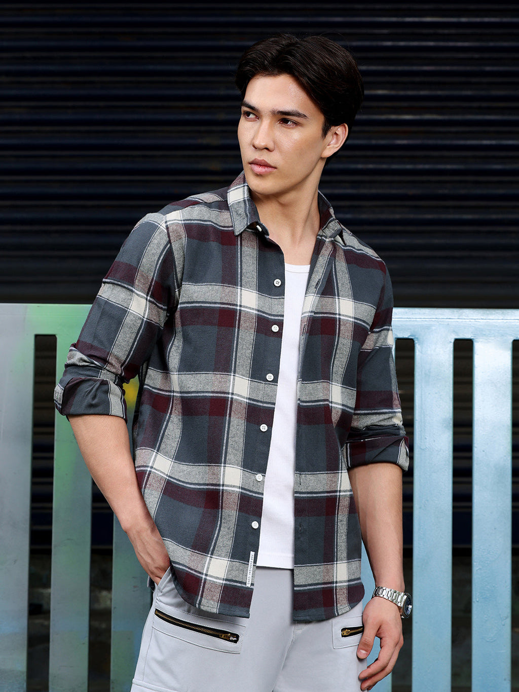 Men's Charcoal Grey Tartan Check Shirt