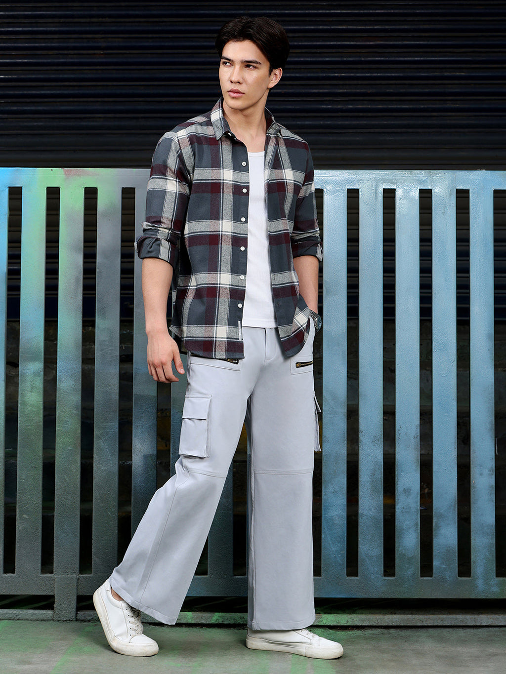 Men's Charcoal Grey Tartan Check Shirt