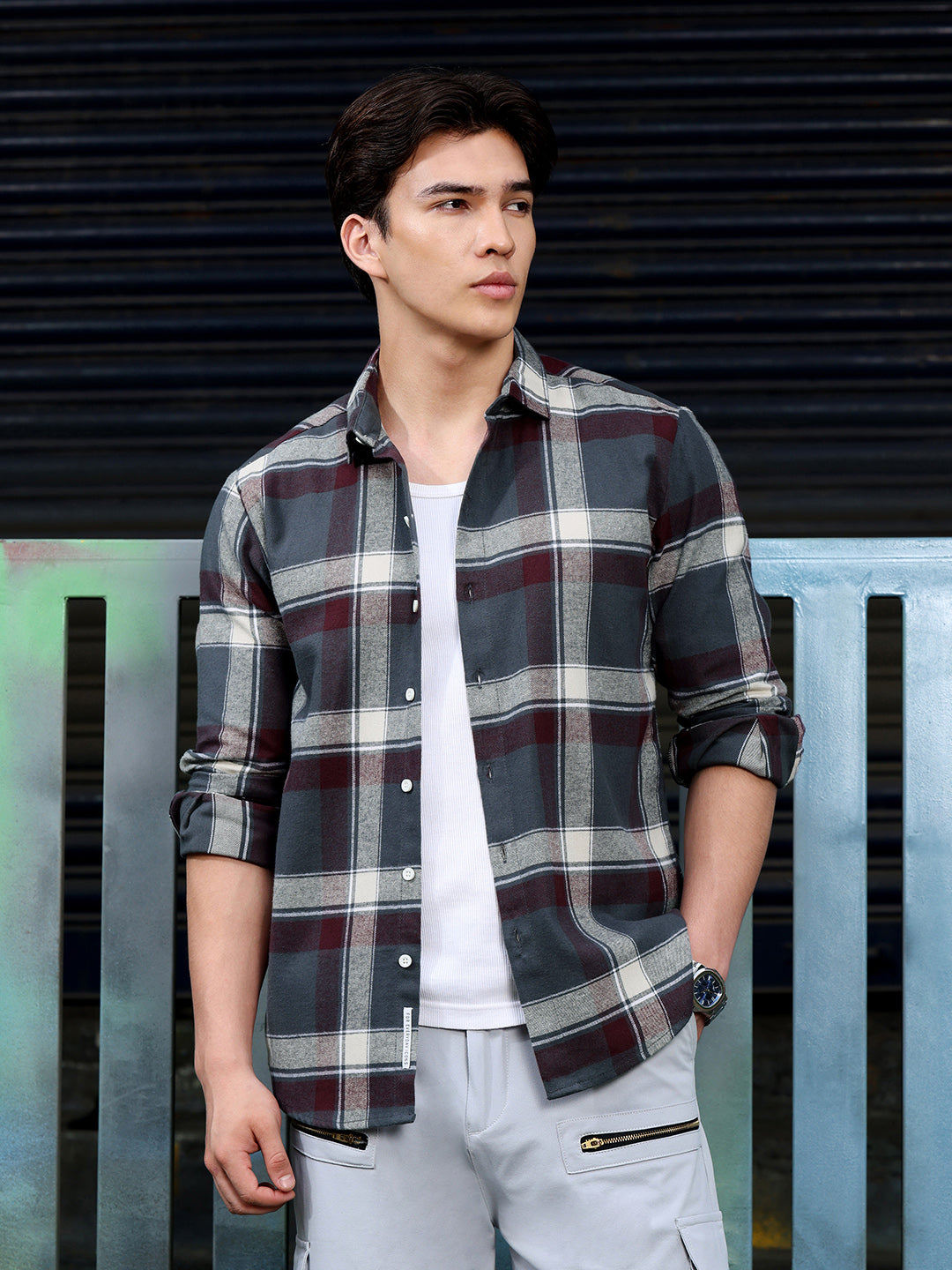 Men's Charcoal Grey Tartan Check Shirt