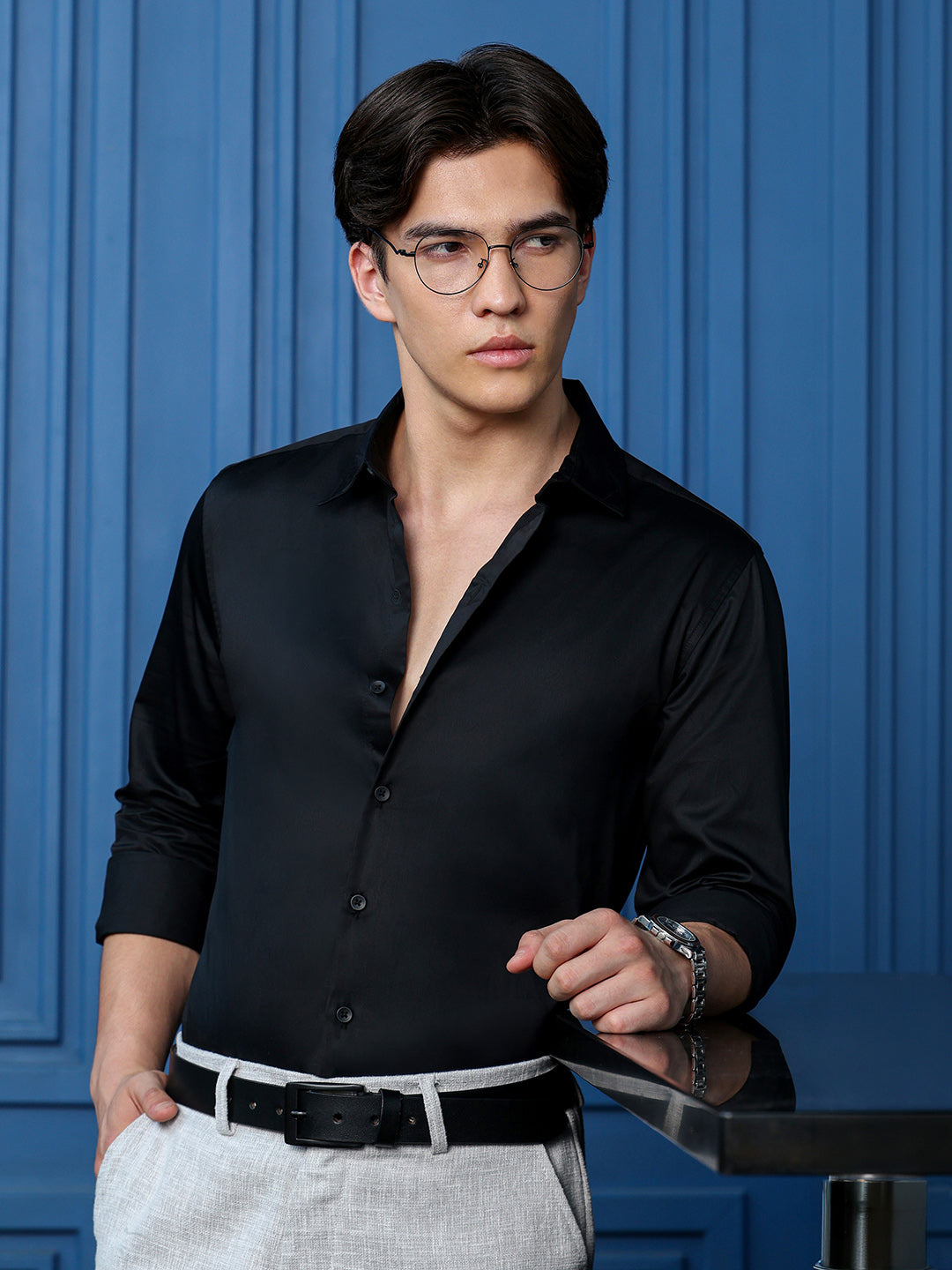 Men's Black Solid Shirt
