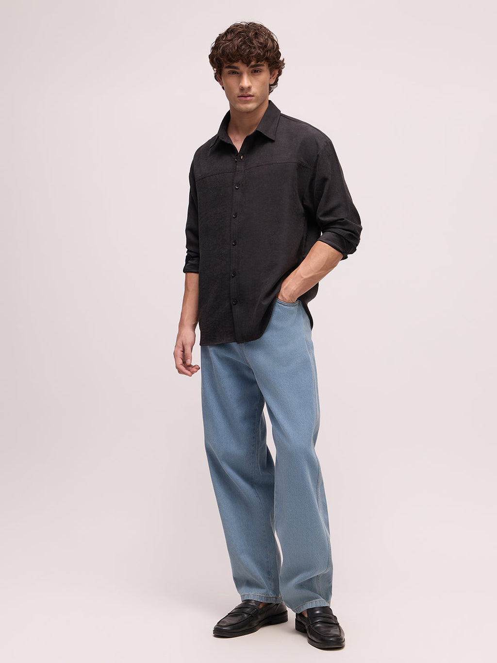 Men's Satin Solid Relaxed Fit Shirt