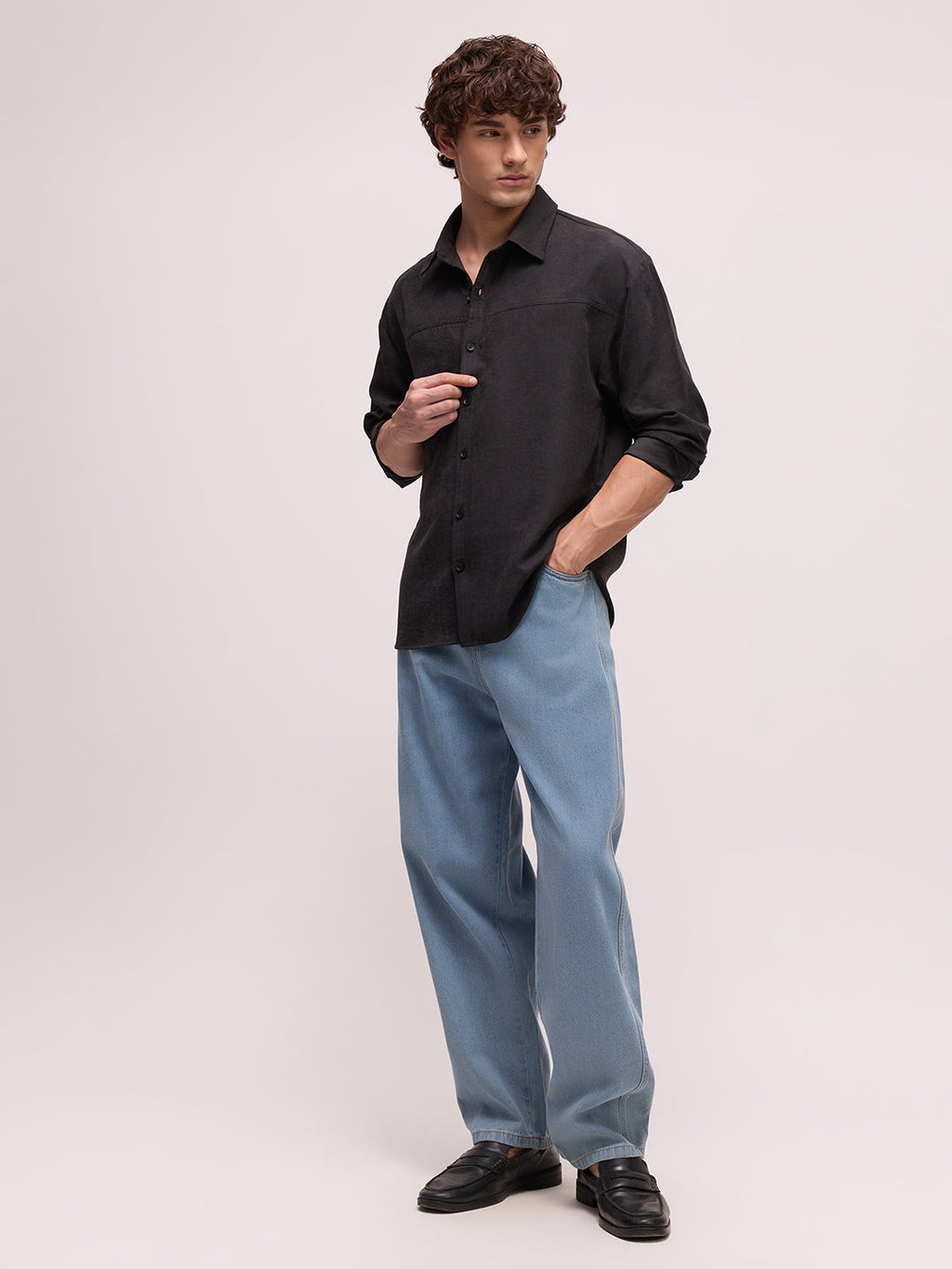 Men's Satin Solid Relaxed Fit Shirt