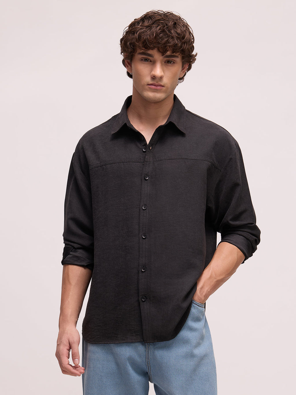 Men's Satin Solid Relaxed Fit Shirt