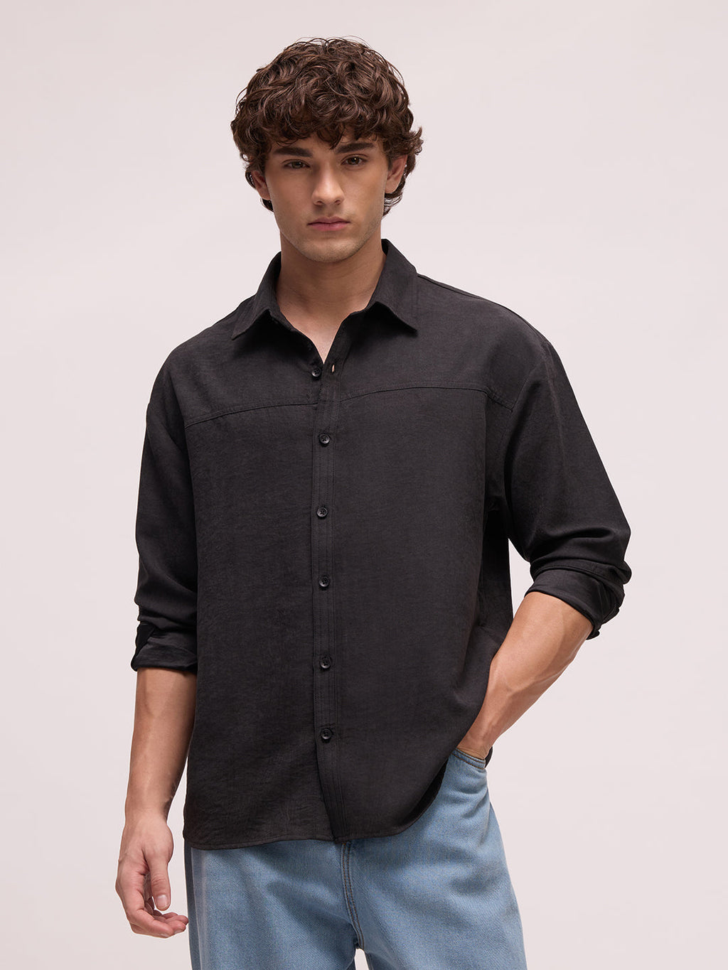 Men's Satin Solid Relaxed Fit Shirt