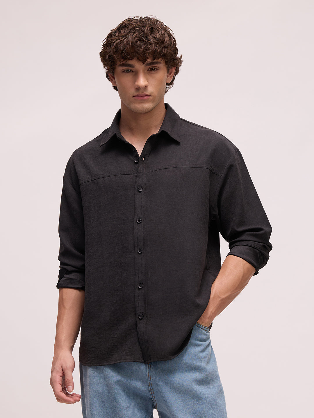 Men's Satin Solid Relaxed Fit Shirt