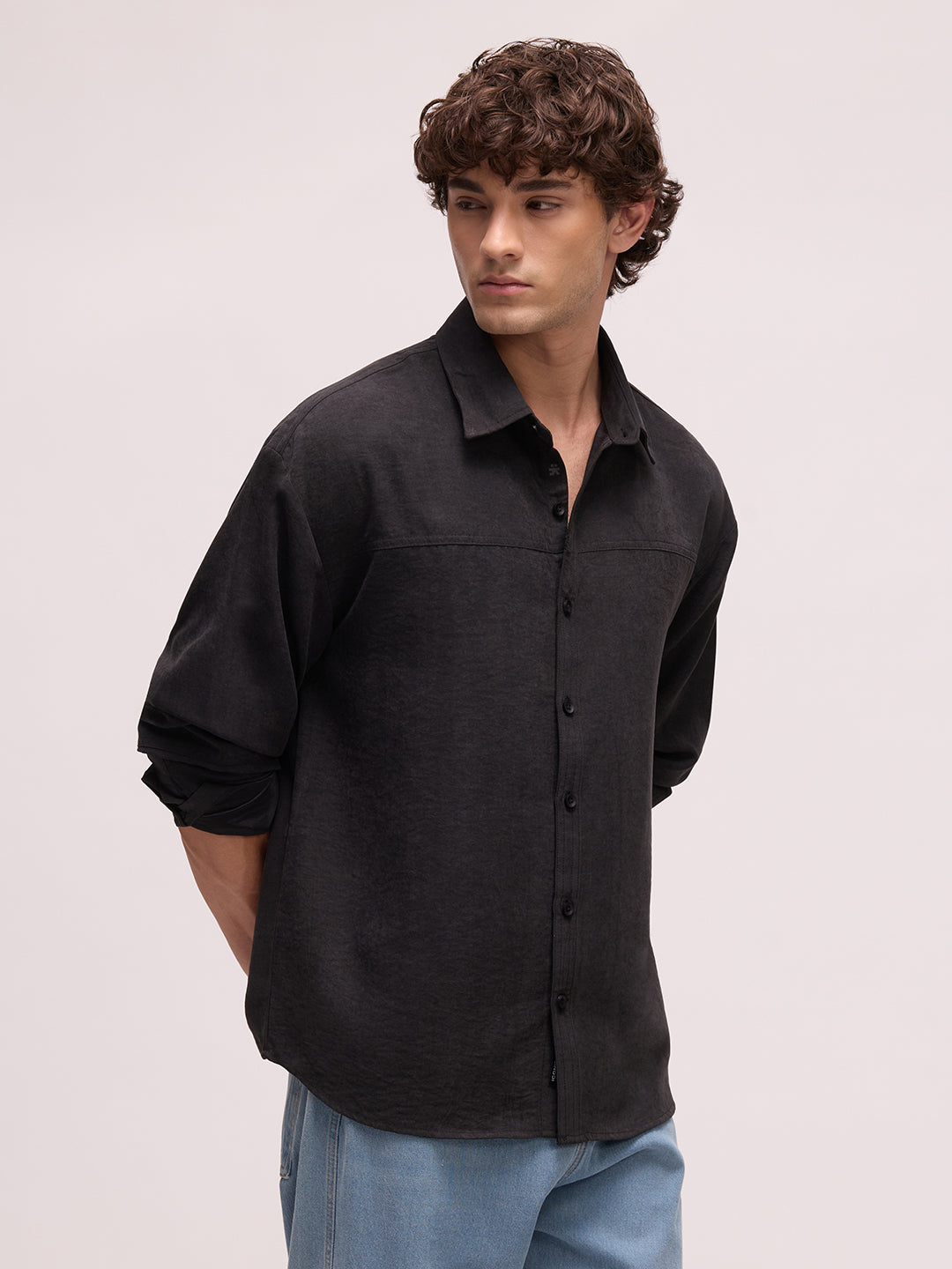 Men's Satin Solid Relaxed Fit Shirt