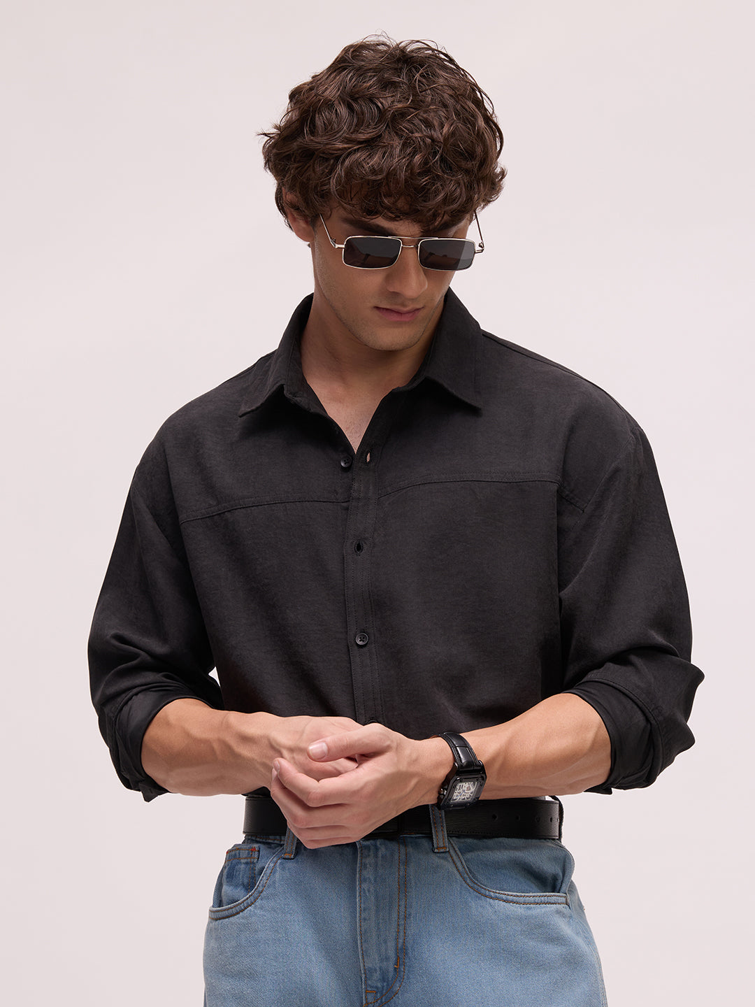 Men's Satin Solid Relaxed Fit Shirt