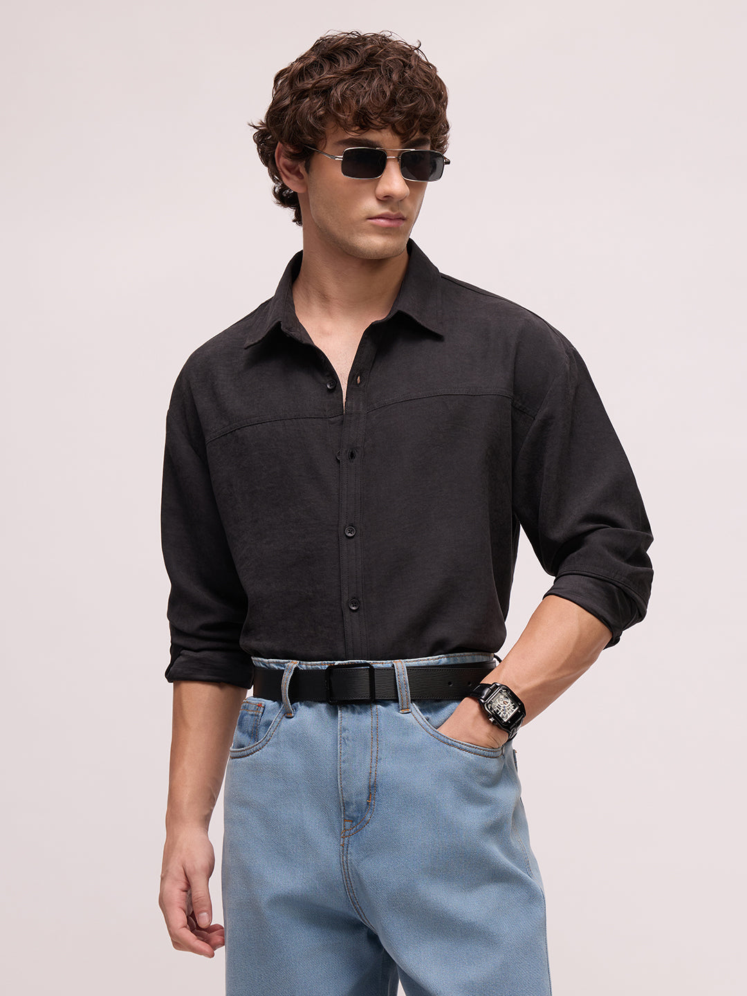 Men's Satin Solid Relaxed Fit Shirt