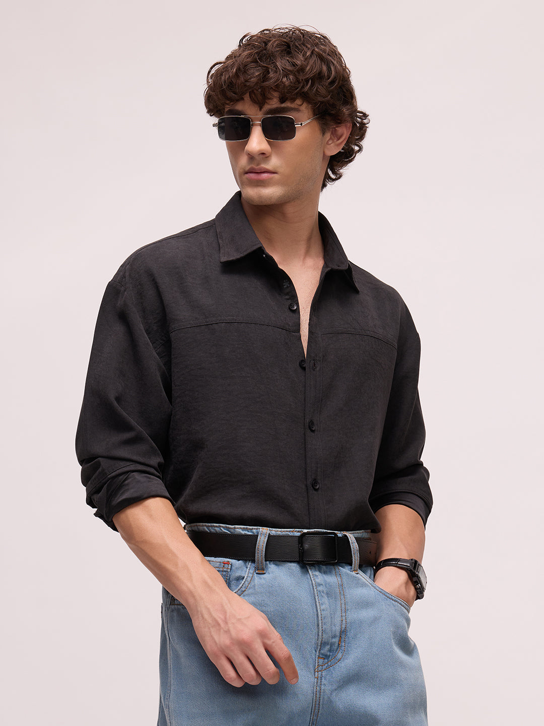 Men's Satin Solid Relaxed Fit Shirt