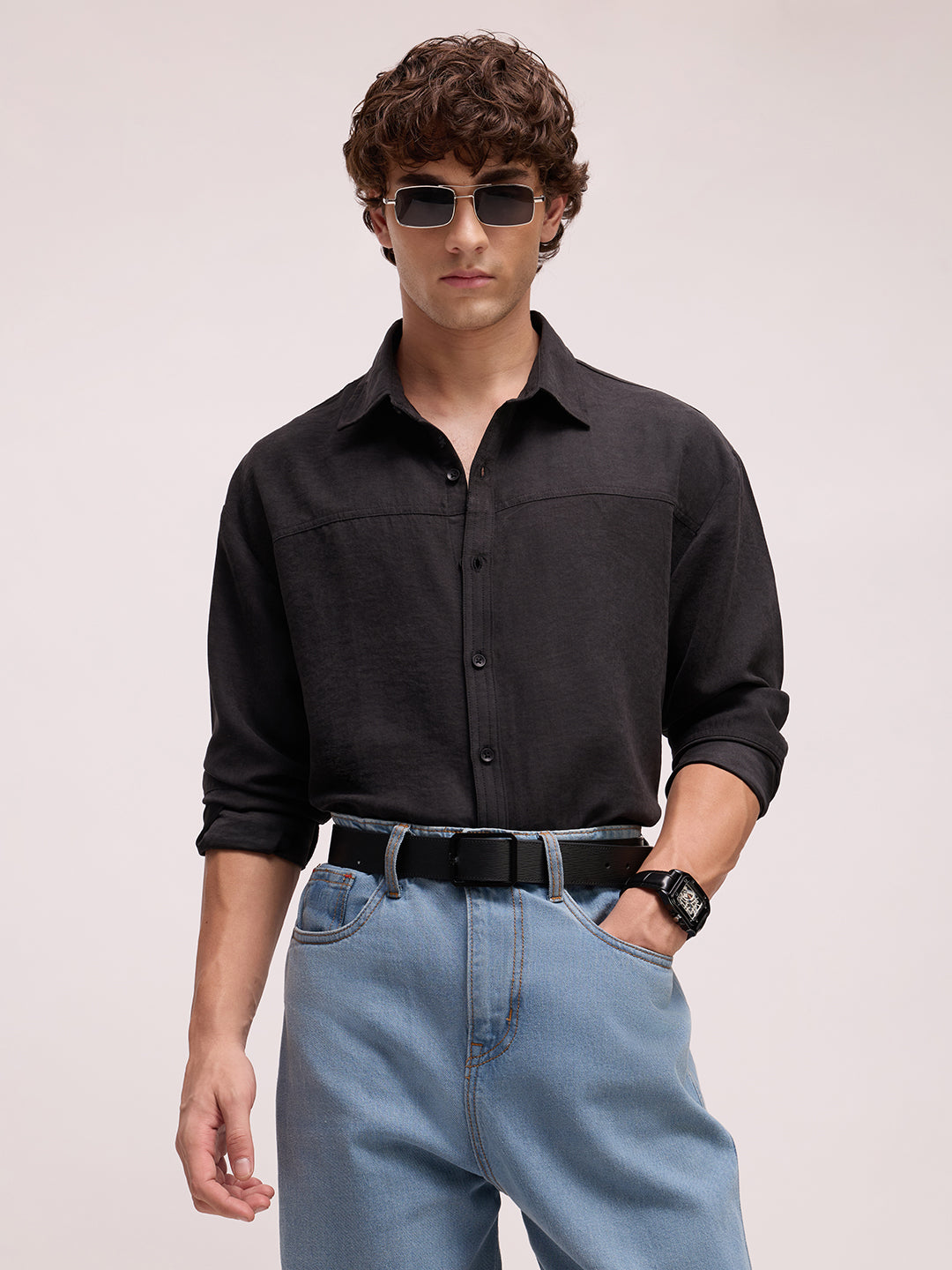 Men's Satin Solid Relaxed Fit Shirt
