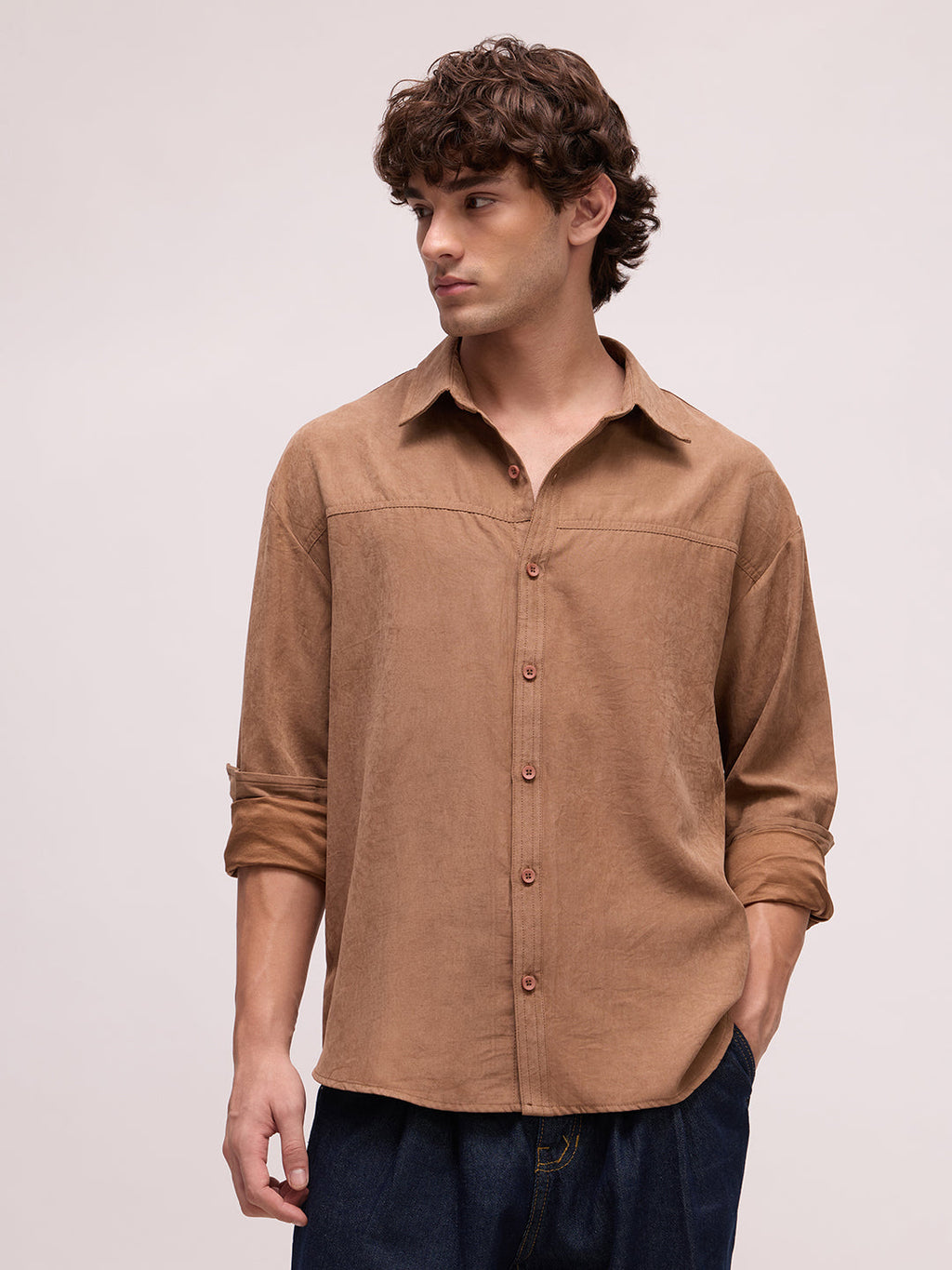 Men's Satin Solid Relaxed Fit Shirt