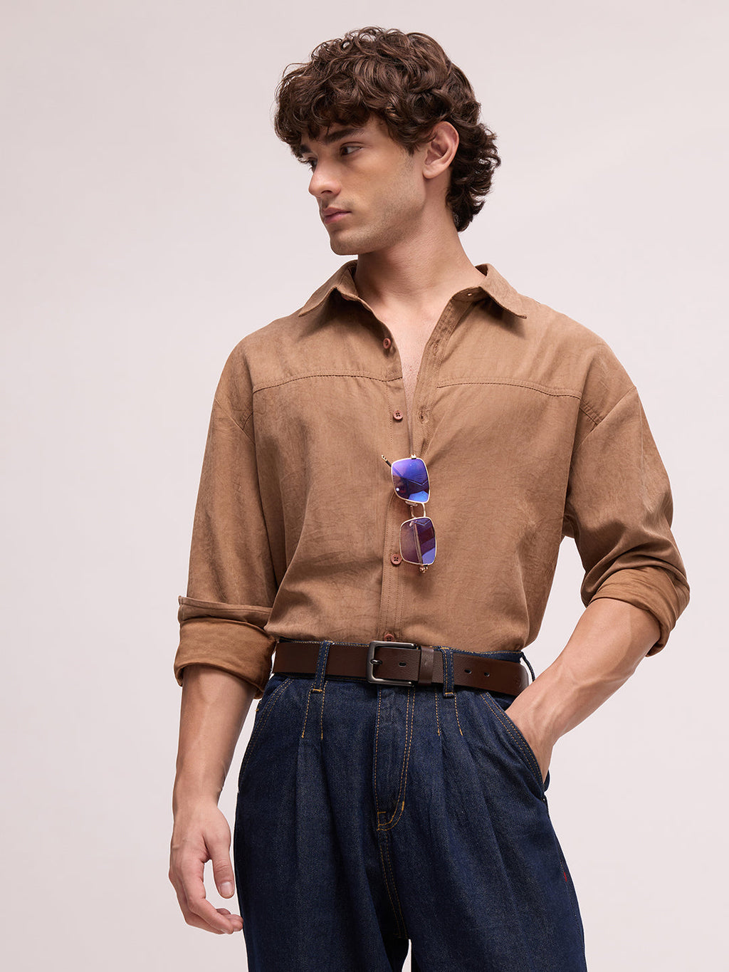 Men's Satin Solid Relaxed Fit Shirt