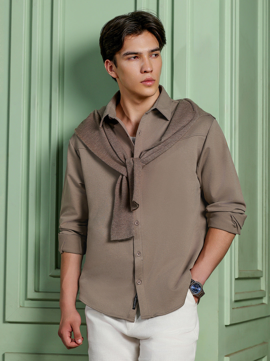 Men's Khaki Solid Shirt