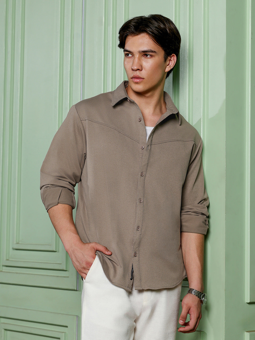 Men's Khaki Solid Shirt