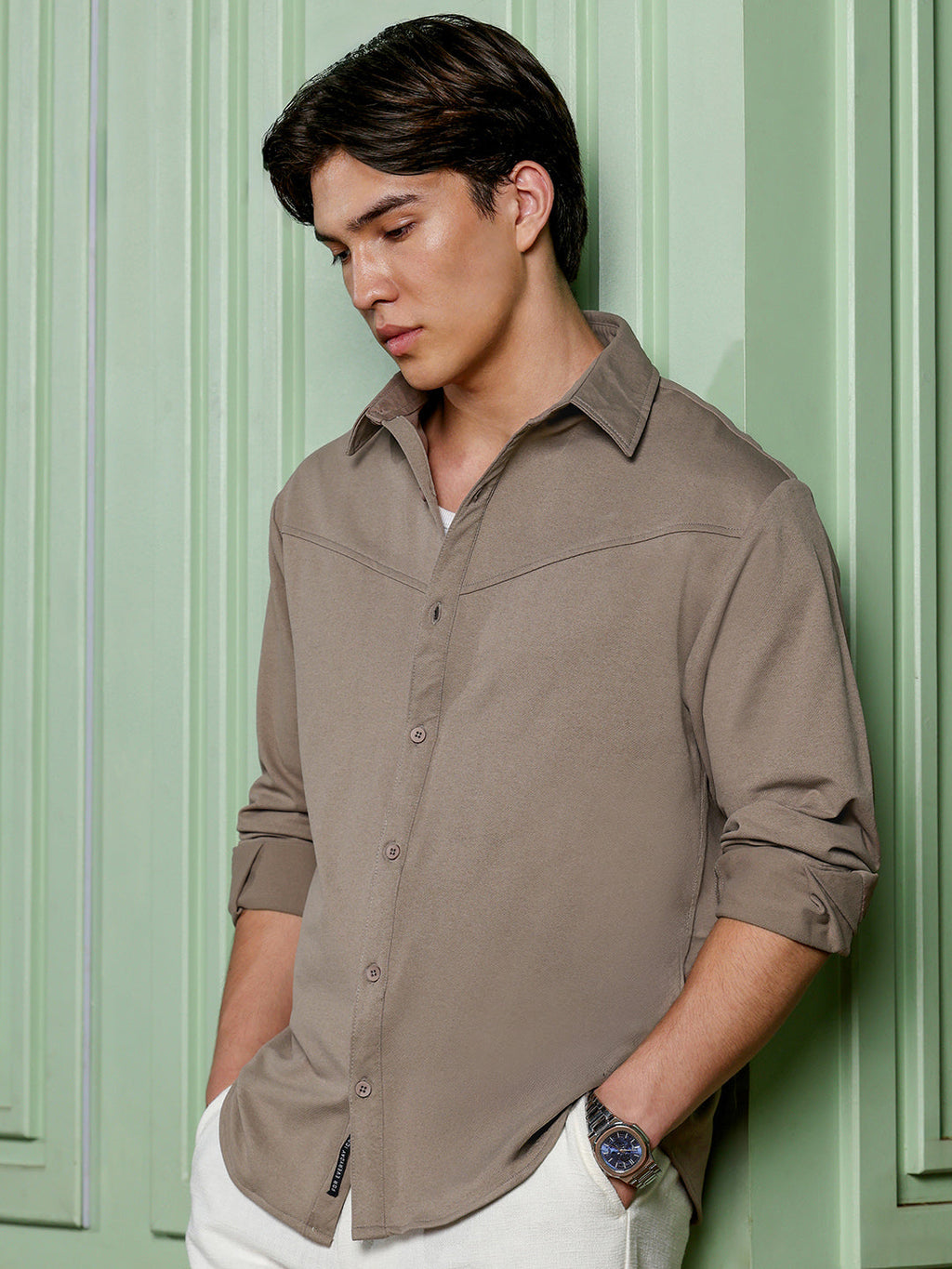 Men's Khaki Solid Shirt