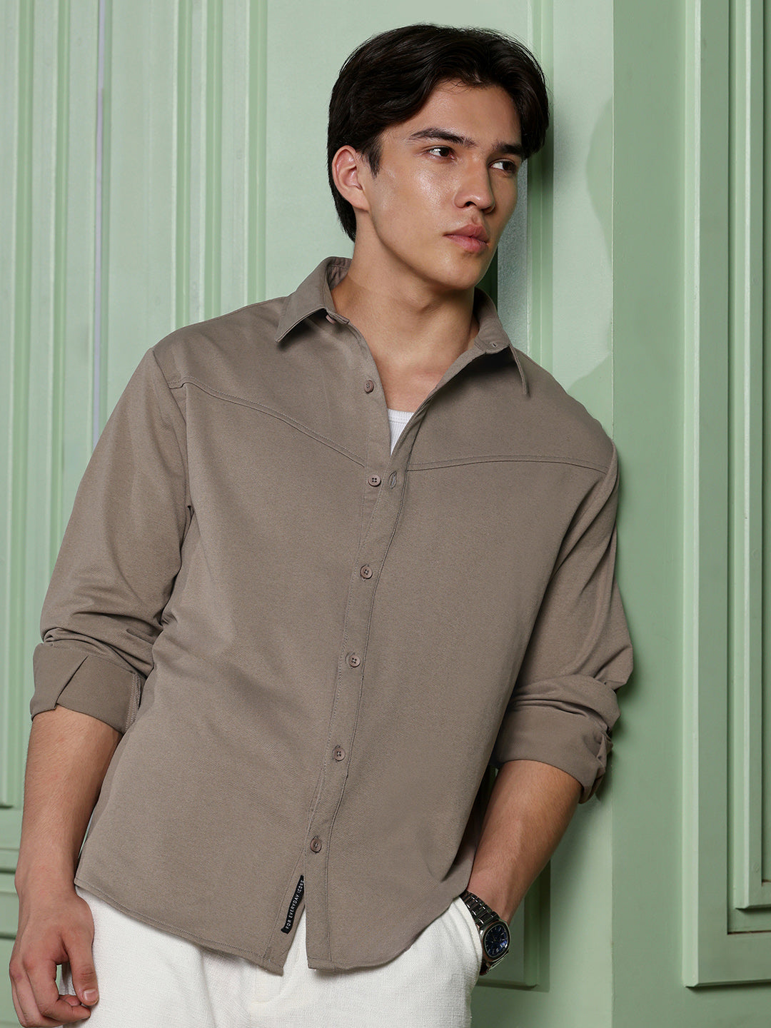 Men's Khaki Solid Shirt